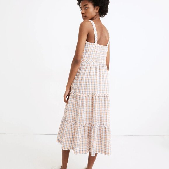 >Madewell Gingham Sweetheart Ruffle-Tiered Midi Dress Size 14 - Picture 2 of 10